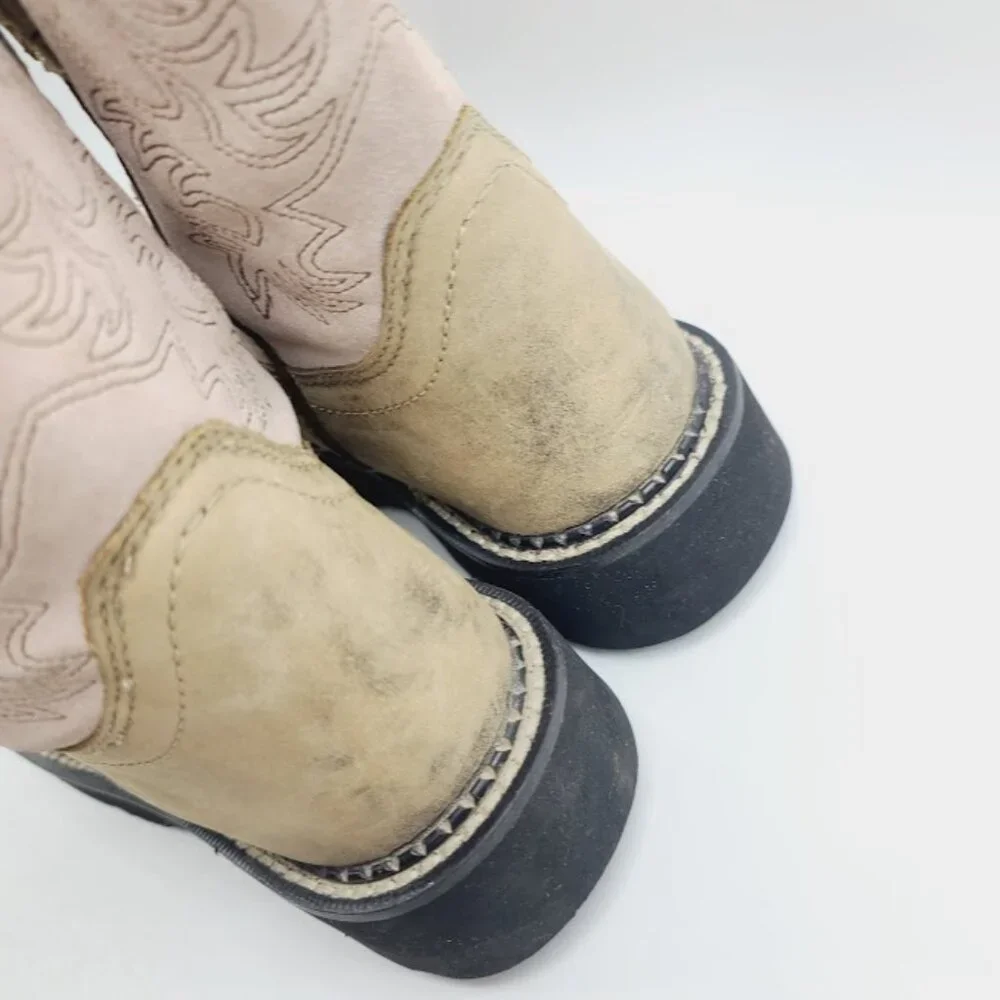 Ariat Women's Tan Pink Fatbaby Classic Leather Ankle‎ Western Boots Size 6B